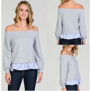After Market Off Shoulder Sweatshirt with Peplum Trim, Size Small
